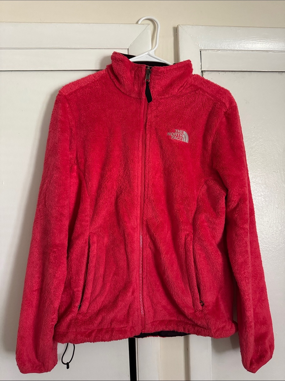 The North Face super soft full zip fleece jacket medium red fuzzy